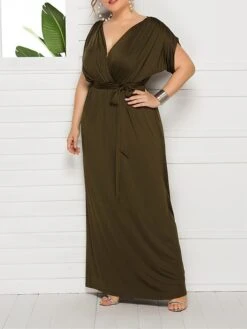 Women's Plus Size Curve Party Dress Sheath Dress Formal Dress Maxi Dress White Wine Royal Blue Short Sleeve Pure Color Lace Up Spring Fall Autumn V Neck Fashion Birthday Wedding Guest Vacation -HAYz Clothing Shop wssxvi1692178806302