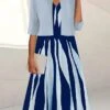 Women's Two Piece Dress Set Casual Dress Print Dress Outdoor Daily Fashion Elegant Print Midi Dress V Neck Half Sleeve Floral Stripe Regular Fit White Pink Blue Summer Spring S M L XL XXL