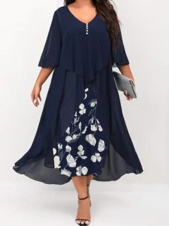 Women's Plus Size Curve Work Dress Floral V Neck Ruched 3/4 Length Sleeve Spring Summer Work Elegant Midi DressLayered Formal Vacation Dress 28 Women's Plus Size Curve Work Dress Floral V Neck Ruched 3/4 Length Sleeve Spring Summer Work Elegant Midi DressLayered Formal Vacation Dress -HAYz Clothing Shop wtpcuo1657530627851
