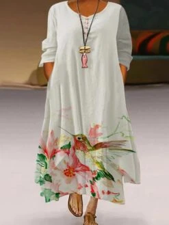 Women‘s Plus Size Curve Holiday Dress Print Crew Neck Long Sleeve Fall Winter Casual Vintage Maxi Long Dress Daily Dress -HAYz Clothing Shop wurdle1637670536562