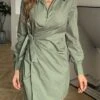 Women's Shirt Dress Casual Dress Sheath Dress Mini Dress Outdoor Daily Vacation Polyester Fashion Modern Shirt Collar Lace Up Long Sleeve Spring Fall Winter 2023 Regular Fit ArmyGreen Black White