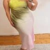 Women's Plus Size Curve Party Dress Sheath Dress Gradient Long Dress Maxi Dress Sleeveless Print One Shoulder Fashion Party Green Fall Winter L XL XXL 3XL 4XL