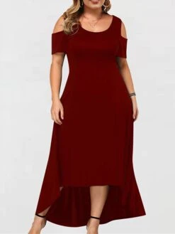 Women‘s Plus Size Curve Holiday Dress Solid Color Crew Neck Short Sleeve Fall Spring Elegant Casual Maxi Long Dress Daily Holiday Dress -HAYz Clothing Shop wvenks1658973740074