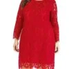 Women‘s Plus Size Curve Lace Dress Work Dress A Line Dress Solid Color Midi Dress Long Sleeve Lace Crew Neck Fashion Office Black White Spring Fall L XL XXL 3XL 4XL