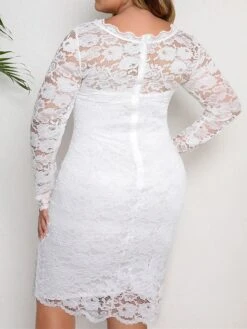 Women‘s Plus Size Curve Party Dress Lace Dress Sheath Dress Solid Color Midi Dress Long Sleeve Lace Crew Neck Modern Party White Summer Spring XL XXL 3XL 4XL 5XL -HAYz Clothing Shop wwdken1678868083380