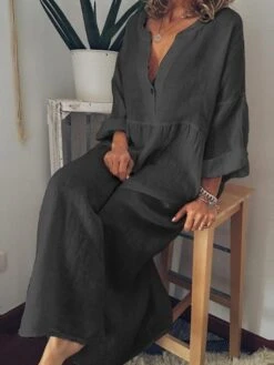 Women‘s Casual Dress Shirt Dress Cotton Dress Shift Dress Maxi Long Dress Cotton Casual Winter Dress Daily Holiday Split Neck Button Rolled Cuff Long Sleeve Spring Fall Winter 2023 Loose Fit -HAYz Clothing Shop wwgnom1653278536721