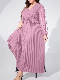 Women's Plus Size Prom Dress Party Dress Wedding Guest Dress Long Dress Maxi Dress Light Purple Long Sleeve Pure Color Lace Up Fall Winter Autumn V Neck Fashion Winter Dress Evening Party Wedding -HAYz Clothing Shop wwpdnc1693535308890