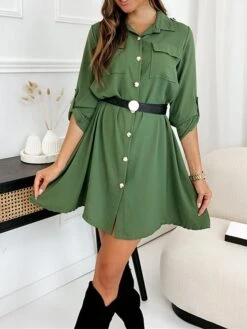 Women's Shirt Dress Casual Dress Mini Dress Outdoor Daily Vacation Cotton Fashion Modern Shirt Collar Button Pocket Long Sleeve Fall Winter 2023 Regular Fit Black Brown Green Pure Color XS S M L XL -HAYz Clothing Shop wwqduh1695813906950