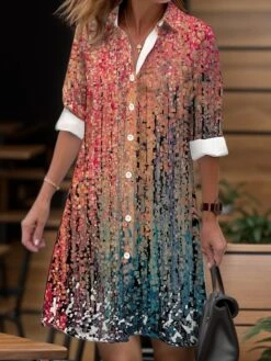 Women's Shirt Dress Casual Dress Midi Dress Outdoor Daily Date Polyester Fashion Modern Shirt Collar Button Pocket Long Sleeve Fall Winter 2023 Loose Fit Yellow Pink Dark Pink Floral Striped S M L XL -HAYz Clothing Shop wwrcjm1695204767003