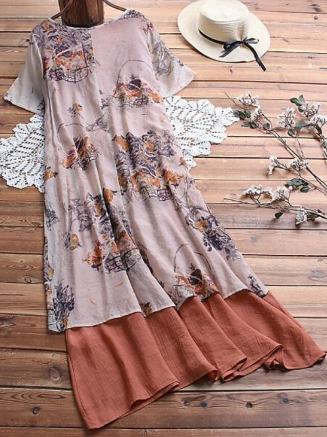 Women‘s Plus Size Curve Two Piece Dress Floral V Neck Short Sleeve Spring Summer Fashion Maxi Long Dress Casual Dress 2 Women‘s Plus Size Curve Two Piece Dress Floral V Neck Short Sleeve Spring Summer Fashion Maxi Long Dress Casual Dress - Image 2