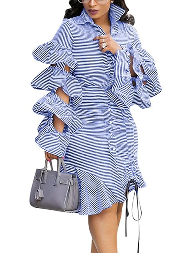 Women's Shirt Dress Sheath Dress Midi Dress Winter Dress Daily Vacation Polyester Cotton Blend Fashion Casual Shirt Collar Lace Up Ruched Long Sleeve Summer Spring Fall 2022 Regular Fit Red Light Blue 1 Women's Shirt Dress Sheath Dress Midi Dress Winter Dress Daily Vacation Polyester Cotton Blend Fashion Casual Shirt Collar Lace Up Ruched Long Sleeve Summer Spring Fall 2022 Regular Fit Red Light Blue