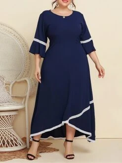 Women's Plus Size Curve Casual Dress Swing Dress A Line Dress Plain Long Dress Maxi Dress 3/4 Length Sleeve Patchwork Plus High Low Crew Neck Fashion Outdoor Dark Blue Fall Winter XL XXL 3XL 4XL 17 Women's Plus Size Curve Casual Dress Swing Dress A Line Dress Plain Long Dress Maxi Dress 3/4 Length Sleeve Patchwork Plus High Low Crew Neck Fashion Outdoor Dark Blue Fall Winter XL XXL 3XL 4XL -HAYz Clothing Shop wxtlvw1695266922312