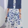 Women's Two Piece Dress Set Casual Dress Chiffon Dress Daily Going Out Fashion Streetwear Pocket Print Midi Dress Crew Neck Half Sleeve Floral Loose Fit Yellow Wine Navy Blue Summer Spring S M L XL