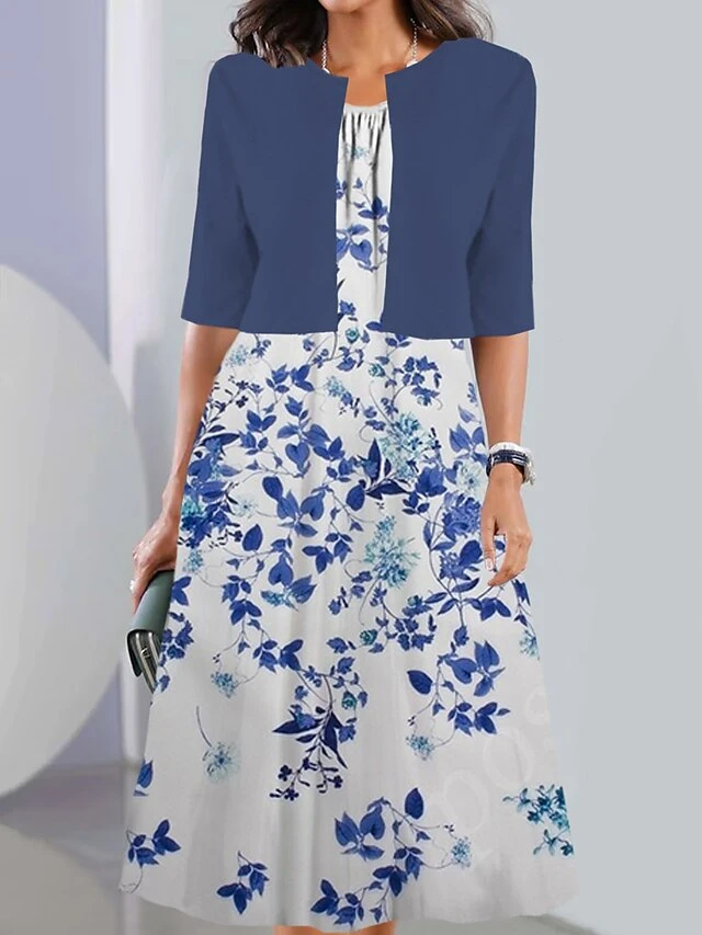 Women's Two Piece Dress Set Casual Dress Chiffon Dress Daily Going Out Fashion Streetwear Pocket Print Midi Dress Crew Neck Half Sleeve Floral Loose Fit Yellow Wine Navy Blue Summer Spring S M L XL 1 Women's Two Piece Dress Set Casual Dress Chiffon Dress Daily Going Out Fashion Streetwear Pocket Print Midi Dress Crew Neck Half Sleeve Floral Loose Fit Yellow Wine Navy Blue Summer Spring S M L XL