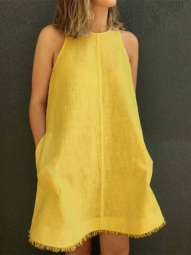 Women's Casual Dress Cotton Linen Dress White Dress Mini Dress Cotton Blend Casual Outdoor Daily Vacation Crew Neck Pocket Sleeveless Summer Spring 2023 Loose Fit Black White Yellow Pure Color S M L 6 Women's Casual Dress Cotton Linen Dress White Dress Mini Dress Cotton Blend Casual Outdoor Daily Vacation Crew Neck Pocket Sleeveless Summer Spring 2023 Loose Fit Black White Yellow Pure Color S M L - Image 6