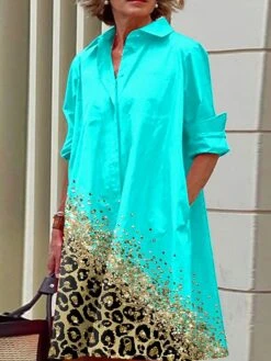 Women's Shirt Dress Casual Dress Midi Dress Outdoor Office Daily Polyester Fashion Modern Shirt Collar Button Pocket Long Sleeve Fall Winter 2023 Loose Fit Yellow Blue Purple Leopard Geometric Color -HAYz Clothing Shop xacunp1693386630555