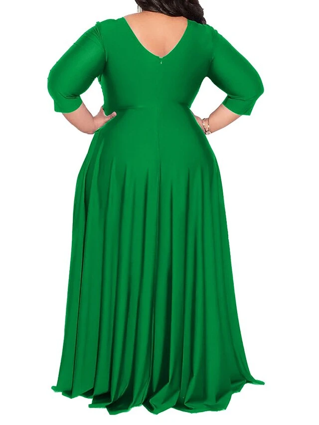 Women‘s Plus Size Curve Party Dress Pure Color V Neck 3/4 Length Sleeve Fall Spring Elegant Maxi Long Dress Party Evening Party Dress 12 Women‘s Plus Size Curve Party Dress Pure Color V Neck 3/4 Length Sleeve Fall Spring Elegant Maxi Long Dress Party Evening Party Dress - Image 12