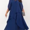 Women‘s Plus Size Curve Work Dress Chiffon Dress Swing Dress Solid Color Long Dress Maxi Dress Half Sleeve Lace Layered Crew Neck Fashion Outdoor Blue Spring Summer L XL XXL 3XL 4XL