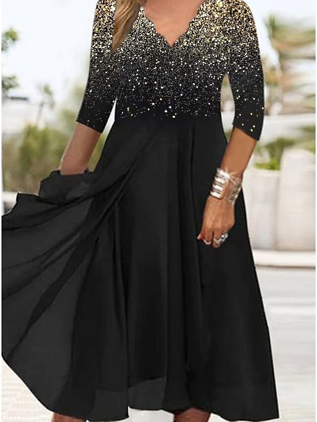 Women‘s Plus Size Curve Casual Dress Swing Dress Gradient V Neck Layered 3/4 Length Sleeve Spring Fall Dress Stylish Casual Midi Dress Date 1 Women‘s Plus Size Curve Casual Dress Swing Dress Gradient V Neck Layered 3/4 Length Sleeve Spring Fall Dress Stylish Casual Midi Dress Date