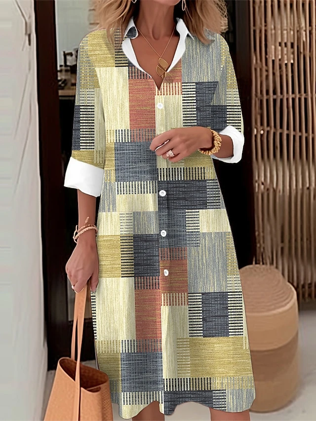 Women's Shirt Dress Casual Dress Midi Dress Outdoor Daily Date Polyester Fashion Modern Shirt Collar Button Pocket Long Sleeve Fall Winter 2023 Loose Fit Blue Orange Khaki Geometric Plaid S M L XL 2XL 1 Women's Shirt Dress Casual Dress Midi Dress Outdoor Daily Date Polyester Fashion Modern Shirt Collar Button Pocket Long Sleeve Fall Winter 2023 Loose Fit Blue Orange Khaki Geometric Plaid S M L XL 2XL