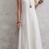 Women's Casual Dress Cotton Linen Dress White Dress Maxi Long Dress Cotton Blend Basic Casual Outdoor Daily Vacation Crew Neck Pocket Sleeveless Summer Spring 2023 Regular Fit White Khaki Plain S M L