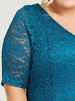 Women's Plus Size Curve Party Dress Lace Dress Cocktail Dress Midi Dress Blue Purple Half Sleeve Pure Color Lace Summer Spring Fall V Neck Fashion Birthday Wedding Guest Vacation 2023 XL XXL 3XL -HAYz Clothing Shop xbmlcz1692156274294