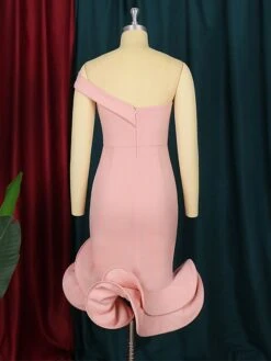 Women's Plus Size Curve Party Dress Cocktail Dress Bodycon Plain Midi Dress Sleeveless Ruffle Backless One Shoulder Fashion Party Pink Fall Winter XL XXL 3XL 4XL -HAYz Clothing Shop xbwcgs1694425964959