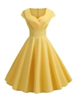 Women‘s Plus Size Curve Party Dress Swing Dress A Line Dress Solid Color Midi Dress Short Sleeve Ruched Square Neck Basic Party Black Yellow Spring Summer L XL XXL