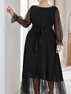 Women's Plus Size Prom Dress Party Dress Wedding Guest Dress Long Dress Maxi Dress Black Brown Long Sleeve Pure Color Lace Up Fall Winter Autumn Crew Neck Fashion Winter Dress Evening Party Wedding -HAYz Clothing Shop xcglek1693535305452