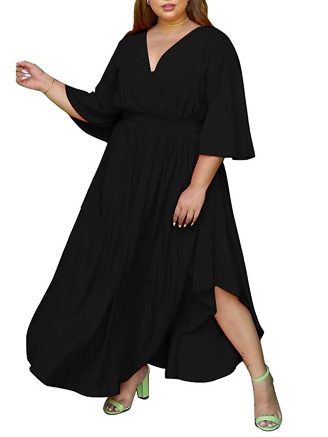 Women‘s Plus Size Curve Holiday Dress Solid Color V Neck Half Sleeve Fall Spring Basic Maxi Long Dress Date Vacation Dress 10 Women‘s Plus Size Curve Holiday Dress Solid Color V Neck Half Sleeve Fall Spring Basic Maxi Long Dress Date Vacation Dress - Image 10