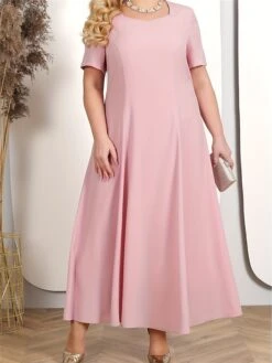 Women's Plus Size Curve Two Piece Dress Set Party Dress Lace Dress Party Wedding Guest Fashion Elegant Lace Embroidered Long Dress Maxi Dress Crew Neck 3/4 Length Sleeve Plain Pink Blue Spring -HAYz Clothing Shop xdputl1692179472862