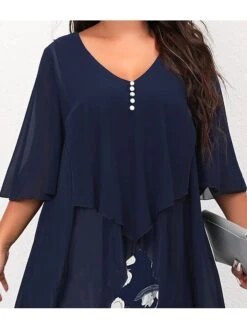 Women's Plus Size Curve Work Dress Floral V Neck Ruched 3/4 Length Sleeve Spring Summer Work Elegant Midi DressLayered Formal Vacation Dress 29 Women's Plus Size Curve Work Dress Floral V Neck Ruched 3/4 Length Sleeve Spring Summer Work Elegant Midi DressLayered Formal Vacation Dress -HAYz Clothing Shop xepupa1657530629212