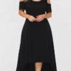 Women‘s Plus Size Curve Casual Dress Semi Formal Dress Solid Color Long Dress Maxi Dress Short Sleeve Hollow Out Plus High Low Crew Neck Fashion Daily Black Wine Summer Spring XL XXL 3XL 4XL 5XL