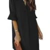 Women's Shirt Dress Casual Dress Shift Dress Mini Dress Outdoor Daily Polyester Basic Classic Split Neck Ruffle Half Sleeve Summer Spring Fall 2023 Loose Fit Light Pink Black Pink Plain S M L XL 2XL