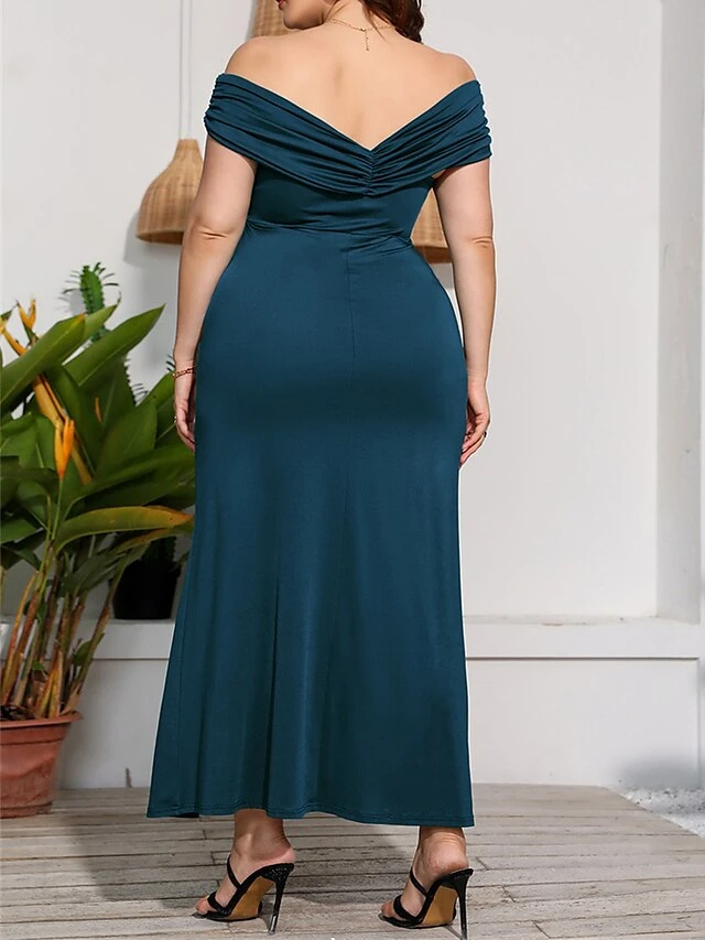 Women‘s Plus Size Curve Party Dress Sheath Dress Formal Dress Solid Color Long Dress Maxi Dress Short Sleeve Twist Split Off Shoulder Fashion Party Black Red Summer Spring L XL XXL 3XL 4XL 8 Women‘s Plus Size Curve Party Dress Sheath Dress Formal Dress Solid Color Long Dress Maxi Dress Short Sleeve Twist Split Off Shoulder Fashion Party Black Red Summer Spring L XL XXL 3XL 4XL - Image 8