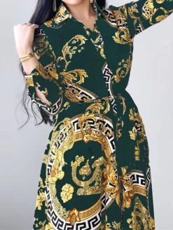 Women's Shirt Dress Casual Dress Swing Dress Maxi Long Dress Outdoor Daily Vacation Polyester Fashion Elegant Shirt Collar Lace Up Button Long Sleeve Spring Fall Winter 2023 Loose Fit ArmyGreen Red -HAYz Clothing Shop xgfqxv1695027661892