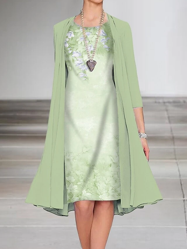 Women's Dress Set Two Piece Dress A Line Dress Midi Dress Pink Blue Green 3/4 Length Sleeve Floral Ruched Fall Winter Autumn Crew Neck Elegant 2023 S M L XL XXL 3XL 3 Women's Dress Set Two Piece Dress A Line Dress Midi Dress Pink Blue Green 3/4 Length Sleeve Floral Ruched Fall Winter Autumn Crew Neck Elegant 2023 S M L XL XXL 3XL - Image 3