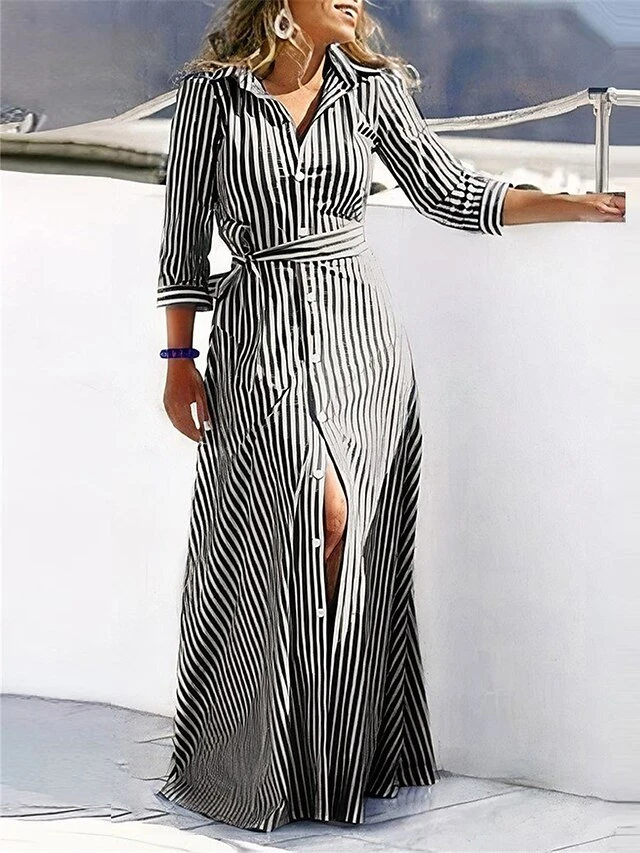 Women's Shirt Dress Casual Dress Swing Dress Maxi Long Dress Outdoor Daily Date Polyester Fashion Modern Shirt Collar Lace Up Button Long Sleeve Summer Spring Fall 2023 Loose Fit Black Navy Blue 3 Women's Shirt Dress Casual Dress Swing Dress Maxi Long Dress Outdoor Daily Date Polyester Fashion Modern Shirt Collar Lace Up Button Long Sleeve Summer Spring Fall 2023 Loose Fit Black Navy Blue - Image 3