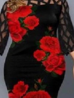 Women‘s Plus Size Curve Flattering Dresses Elegant Apple Shaped Dress Wedding Guest Party Dress Print Crew Neck Sleeve Spring Fall Work Casual Prom Dress Midi Dress Daily Work Dress -HAYz Clothing Shop xhsnvn1649312172660