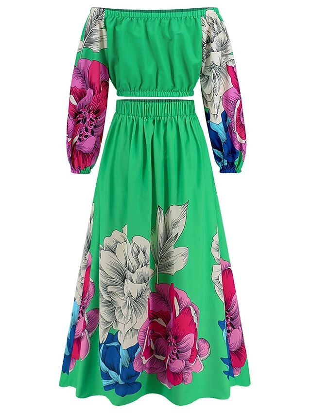 Women's Two Piece Dress Set Casual Dress Skirt Set Daily Going Out Casual Ruched Print Long Dress Maxi Dress Off Shoulder Long Sleeve Floral Regular Fit Blue Green Rose Red Fall Winter S M L XL XXL 18 Women's Two Piece Dress Set Casual Dress Skirt Set Daily Going Out Casual Ruched Print Long Dress Maxi Dress Off Shoulder Long Sleeve Floral Regular Fit Blue Green Rose Red Fall Winter S M L XL XXL - Image 18