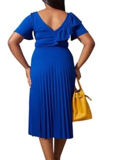 Women‘s Plus Size Curve Party Dress Solid Color V Neck Ruched Short Sleeve Fall Spring Work Prom Dress Maxi Long Dress Party Holiday Dress Ruffle -HAYz Clothing Shop xjjinf1648637000041