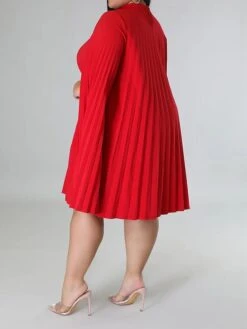 Women‘s Plus Size Curve Casual Dress Shift Dress Solid Color Midi Dress Long Sleeve Pleated Stand Collar Basic Daily Black White Fall Spring XL XXL 3XL 4XL 5XL -HAYz Clothing Shop xkelib1672817486412