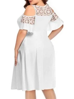 Women‘s Plus Size Curve Casual Dress Solid Color Crew Neck Lace Half Sleeve Fall Spring Casual Knee Length Dress Casual Daily Dress -HAYz Clothing Shop xkgzij1656060136877