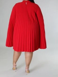 Women‘s Plus Size Curve Casual Dress Shift Dress Solid Color Midi Dress Long Sleeve Pleated Stand Collar Basic Daily Black White Fall Spring XL XXL 3XL 4XL 5XL -HAYz Clothing Shop xklezl1672817487079