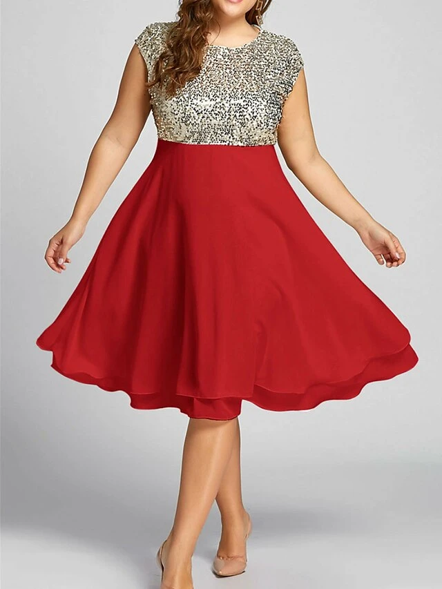 Women‘s Plus Size Curve Party Dress Sequin Dress Homecoming Dress Color Block Midi Dress Sleeveless Patchwork Crew Neck Fashion Party Red Spring Summer XL XXL 3XL 4XL 5XL 2 Women‘s Plus Size Curve Party Dress Sequin Dress Homecoming Dress Color Block Midi Dress Sleeveless Patchwork Crew Neck Fashion Party Red Spring Summer XL XXL 3XL 4XL 5XL - Image 2