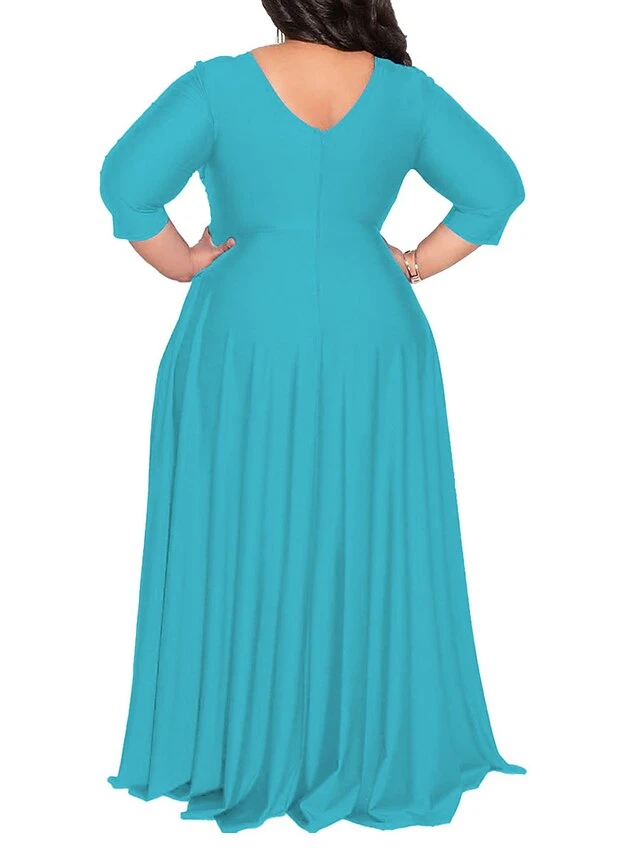 Women‘s Plus Size Curve Party Dress Pure Color V Neck 3/4 Length Sleeve Fall Spring Elegant Maxi Long Dress Party Evening Party Dress 15 Women‘s Plus Size Curve Party Dress Pure Color V Neck 3/4 Length Sleeve Fall Spring Elegant Maxi Long Dress Party Evening Party Dress - Image 15