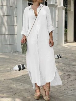 Women's Shirt Dress Cotton Linen Dress Casual Dress Maxi Long Dress Cotton Blend Classic Casual Outdoor Daily Vacation Shirt Collar Button Split Long Sleeve Summer Spring Fall 2023 Loose Fit White 17 Women's Shirt Dress Cotton Linen Dress Casual Dress Maxi Long Dress Cotton Blend Classic Casual Outdoor Daily Vacation Shirt Collar Button Split Long Sleeve Summer Spring Fall 2023 Loose Fit White -HAYz Clothing Shop xkutun1679557907006