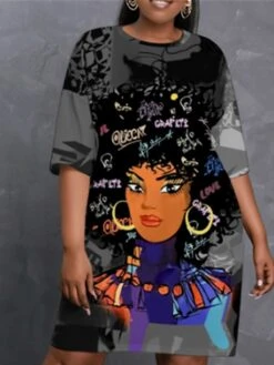 Women‘s Plus Size Curve Casual Dress T Shirt Dress Tee Dress Shift Dress Graphic Midi Dress Short Sleeve Print Crew Neck Fashion Daily Black Orange Spring Summer L XL XXL 3XL