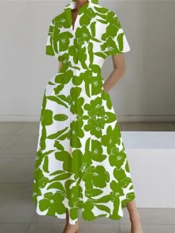 Women's Shirt Dress Casual Dress Swing Dress Maxi Long Dress Outdoor Office Daily Polyester Fashion Modern Shirt Collar Button Pocket Short Sleeve Summer Spring 2023 Loose Fit Yellow Red Navy Blue -HAYz Clothing Shop xlzvyg1689925295598