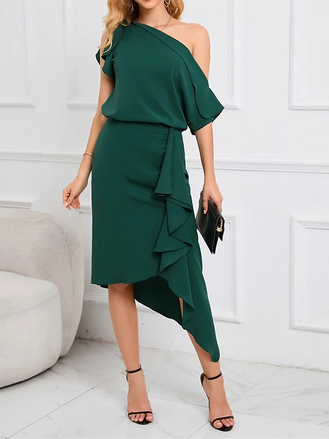 Women's Two Piece Dress Set Party Dress Skirt Set Party Outdoor Fashion Party Ruffle Asymmetrical Midi Dress Off Shoulder Half Sleeve Plain Loose Fit Green Spring Fall S M L XL XXL 5 Women's Two Piece Dress Set Party Dress Skirt Set Party Outdoor Fashion Party Ruffle Asymmetrical Midi Dress Off Shoulder Half Sleeve Plain Loose Fit Green Spring Fall S M L XL XXL - Image 5